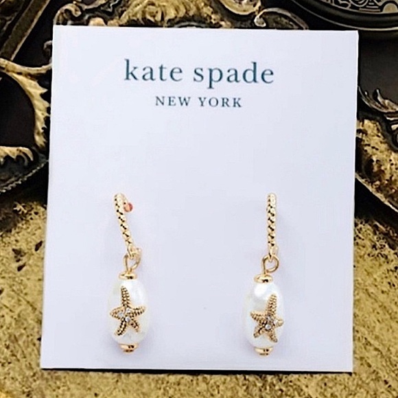 KATE SPADE • Sea Star Starfish Pearl Huggie Gold Earrings - Picture 6 of 6